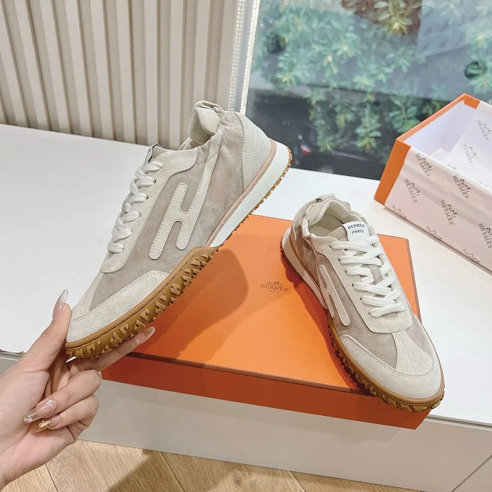 Hermes Unisex Jet Sneaker in Technical Canvas and Suede Goatskin-Beige - image 6