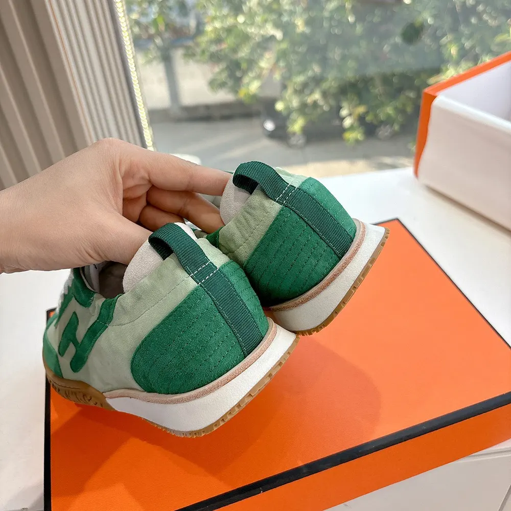 Hermes Unisex Jet Sneaker in Technical Canvas and Suede Goatskin-Green - image 9