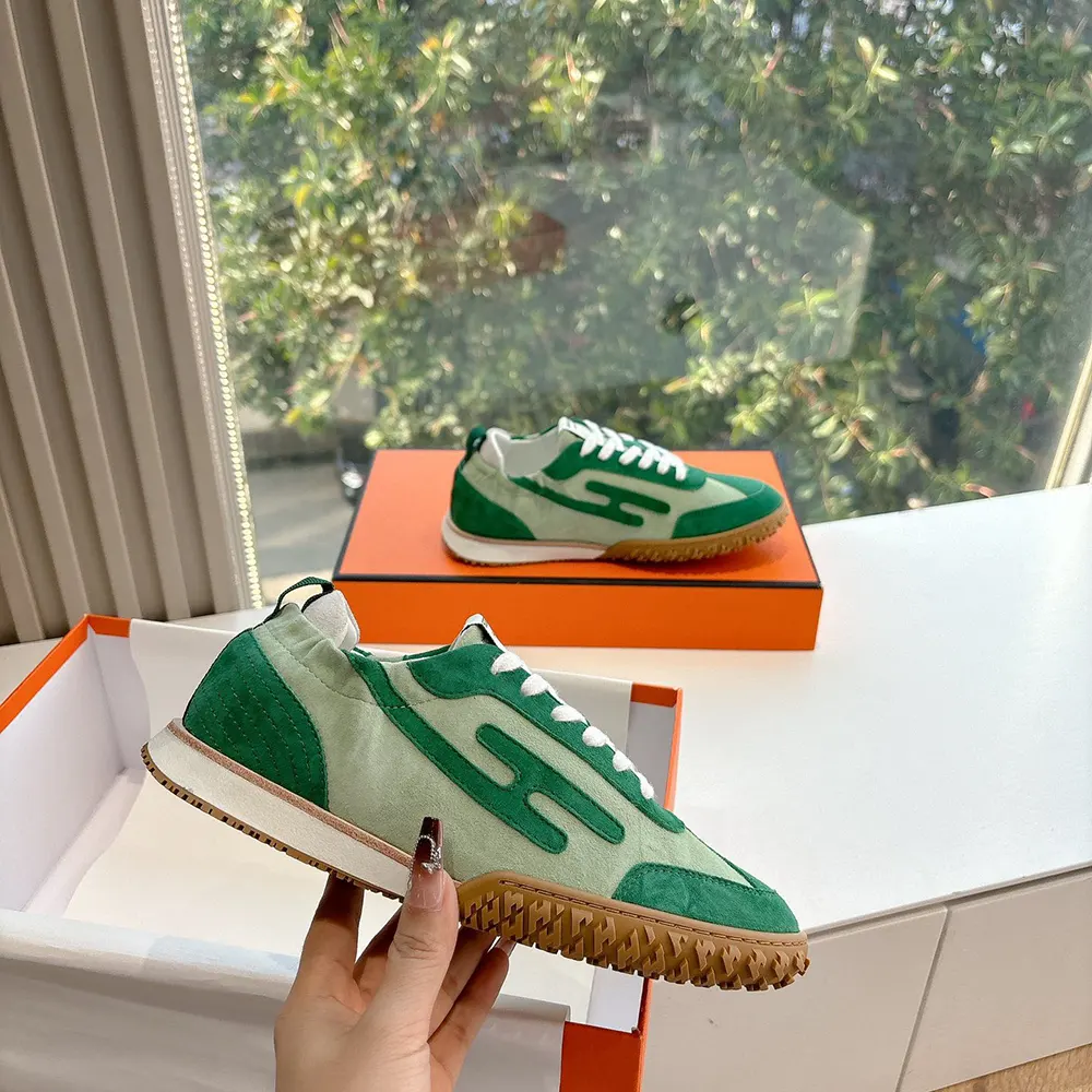 Hermes Unisex Jet Sneaker in Technical Canvas and Suede Goatskin-Green - image 7