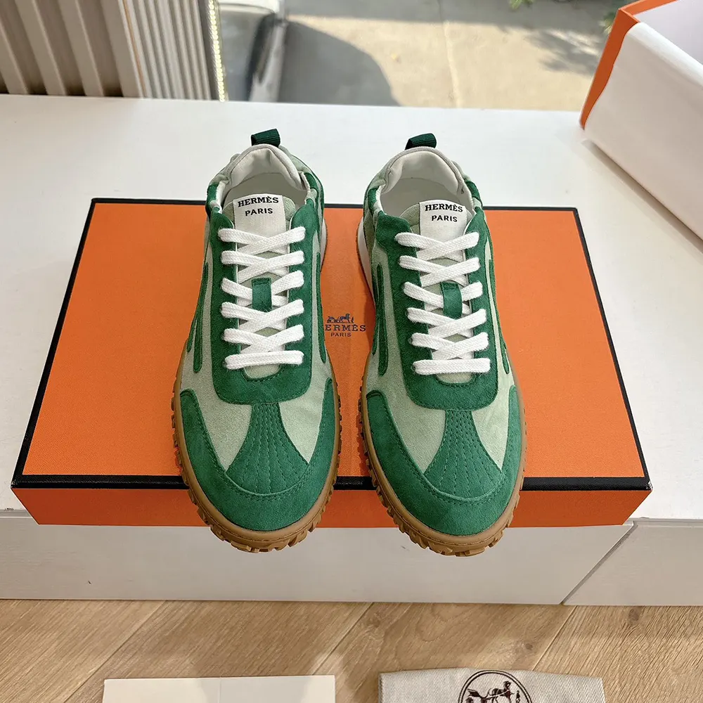 Hermes Unisex Jet Sneaker in Technical Canvas and Suede Goatskin-Green - image 5