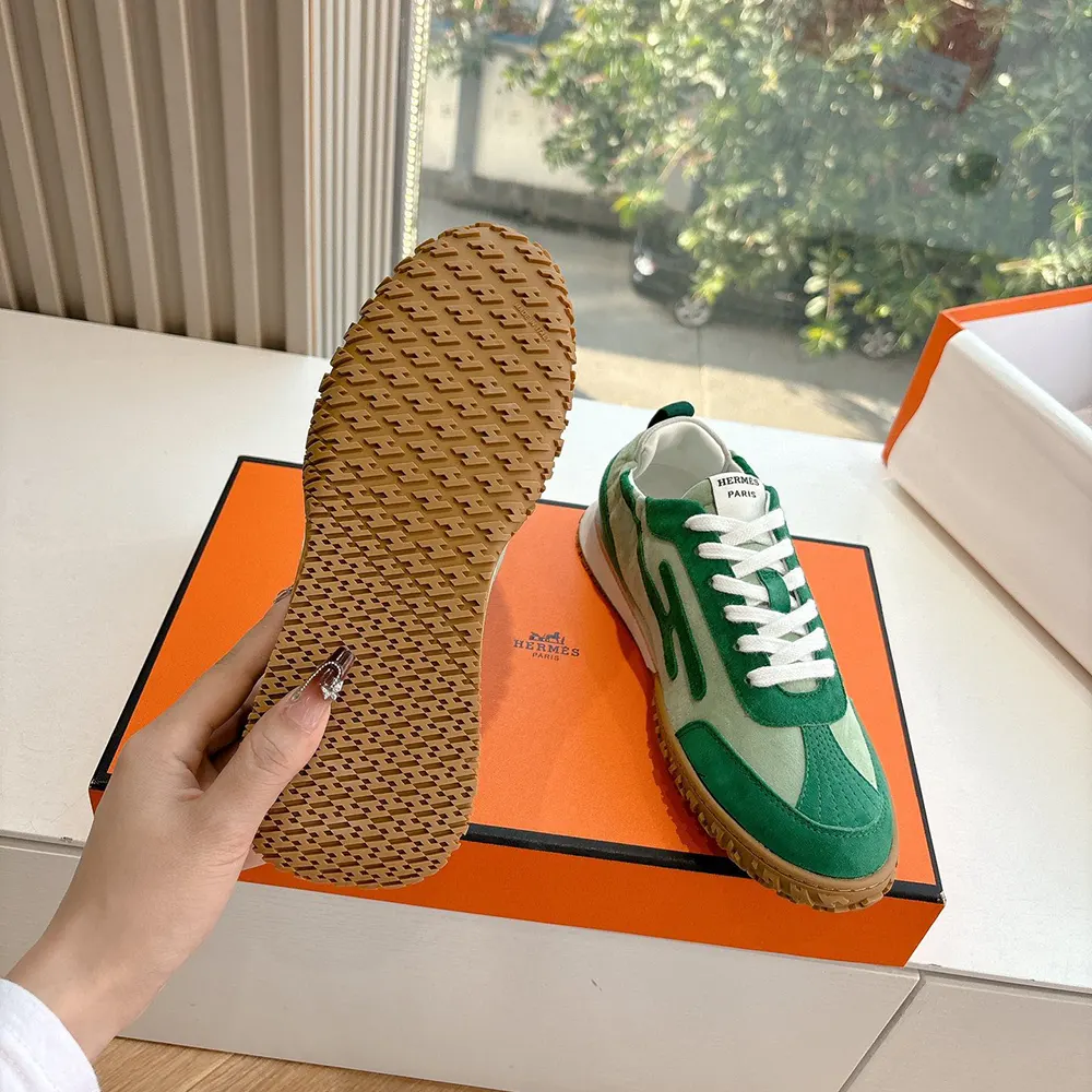 Hermes Unisex Jet Sneaker in Technical Canvas and Suede Goatskin-Green - image 10