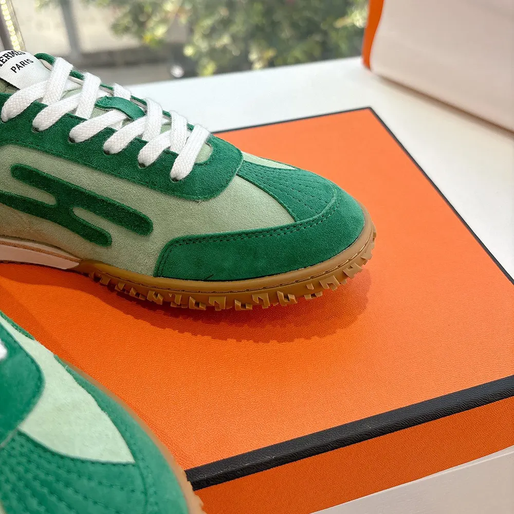 Hermes Unisex Jet Sneaker in Technical Canvas and Suede Goatskin-Green - image 8