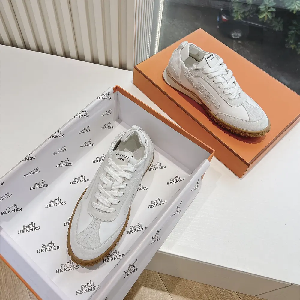 Hermes Unisex Jet Sneaker in Technical Canvas and Suede Goatskin-White - image 6
