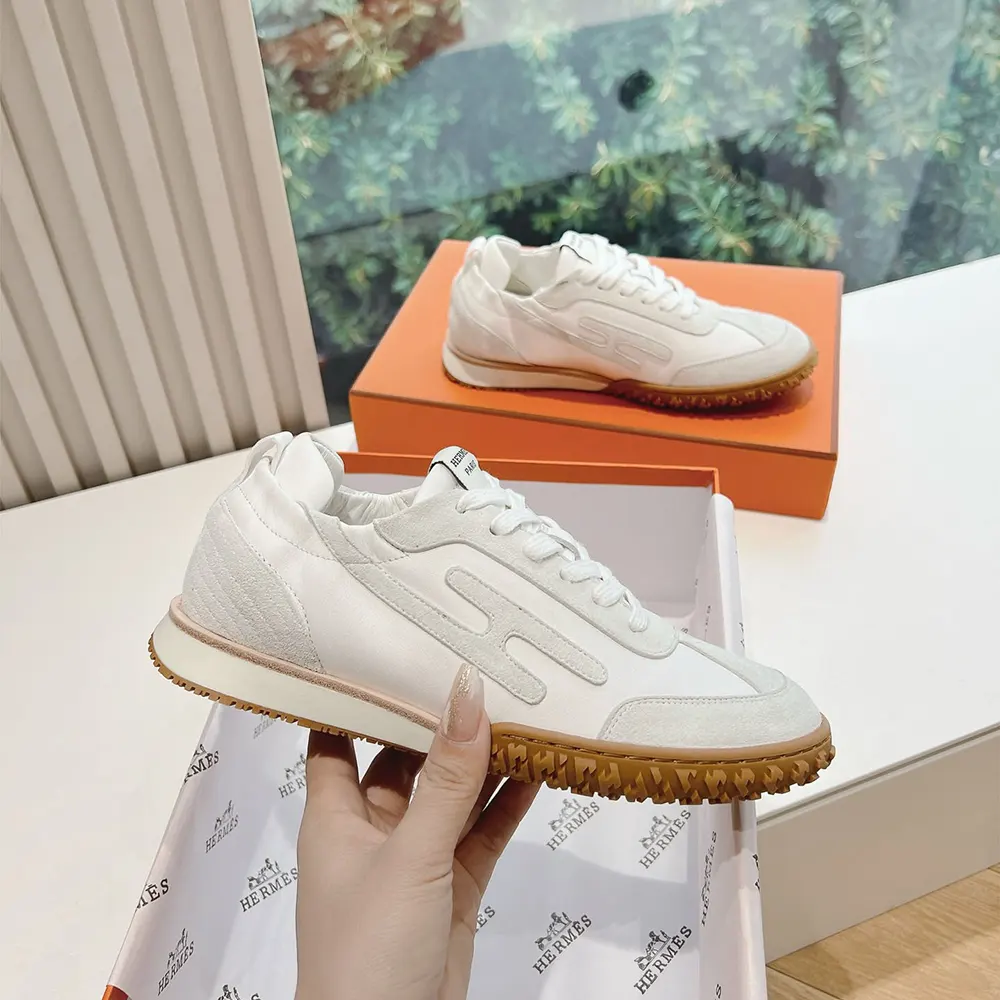 Hermes Unisex Jet Sneaker in Technical Canvas and Suede Goatskin-White - image 4