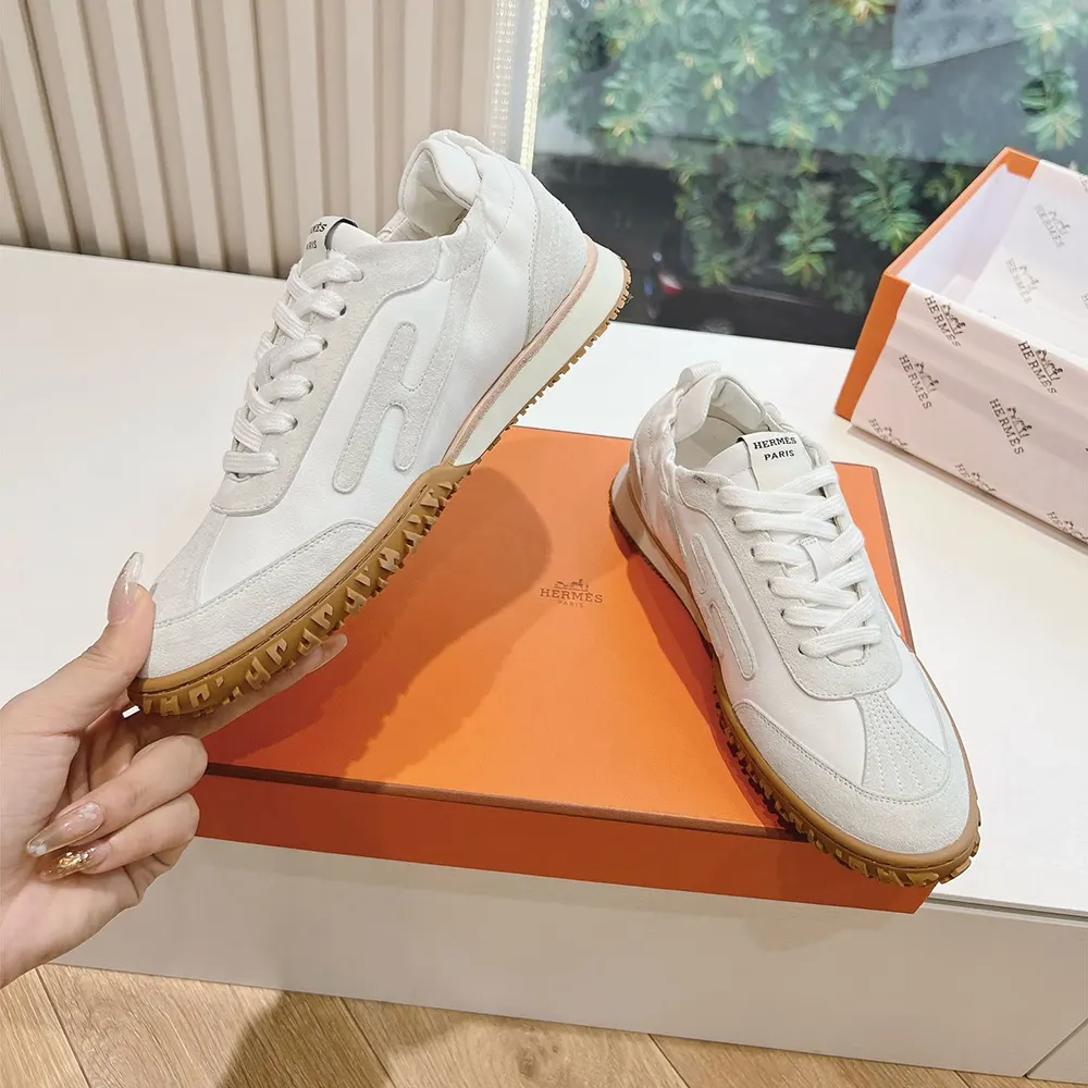Hermes Unisex Jet Sneaker in Technical Canvas and Suede Goatskin-White - image 8