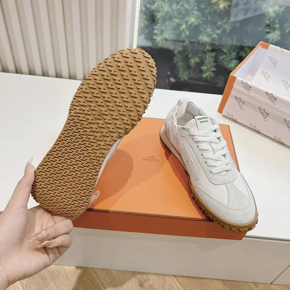 Hermes Unisex Jet Sneaker in Technical Canvas and Suede Goatskin-White - image 9
