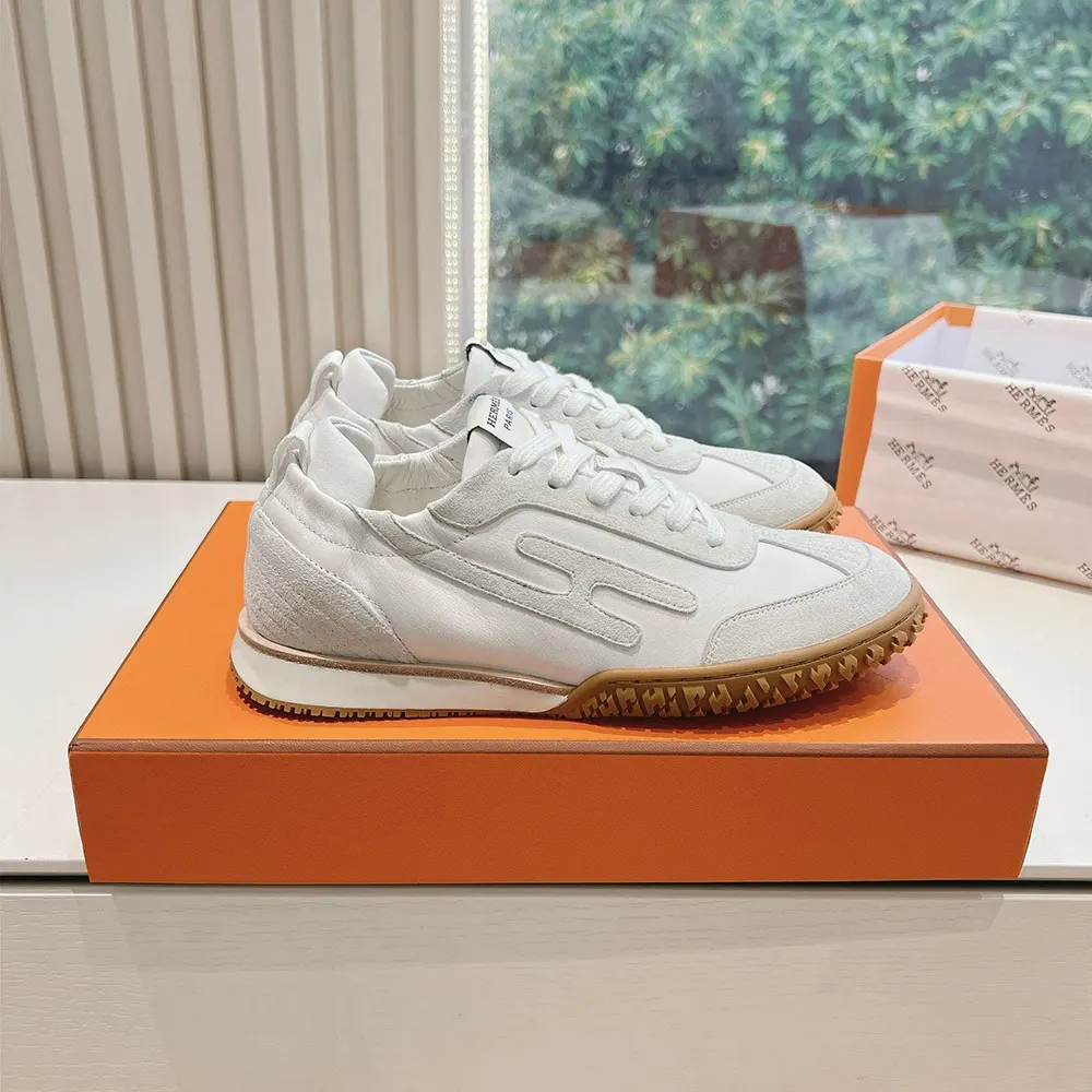 Hermes Unisex Jet Sneaker in Technical Canvas and Suede Goatskin-White - image 5