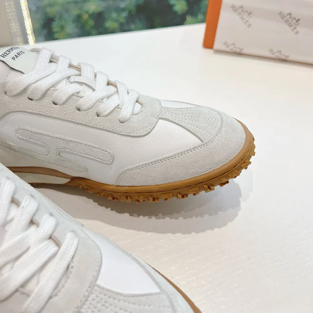 Hermes Unisex Jet Sneaker in Technical Canvas and Suede Goatskin-White - image 10