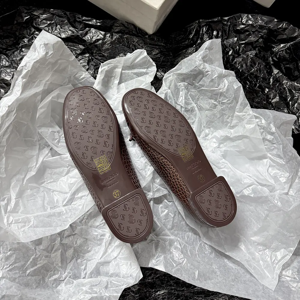 Jimmy Choo Women Scarlett Ballerina Chocolate Croc Embossed Leather Ballerina Flats - image 10