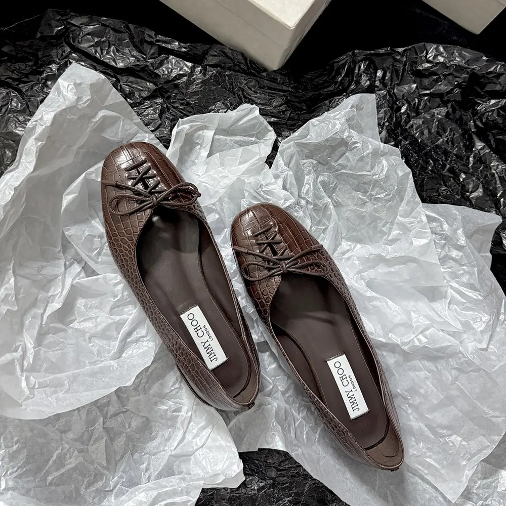 Top view showing almond toe of Jimmy Choo Women Scarlett Ballerina flats