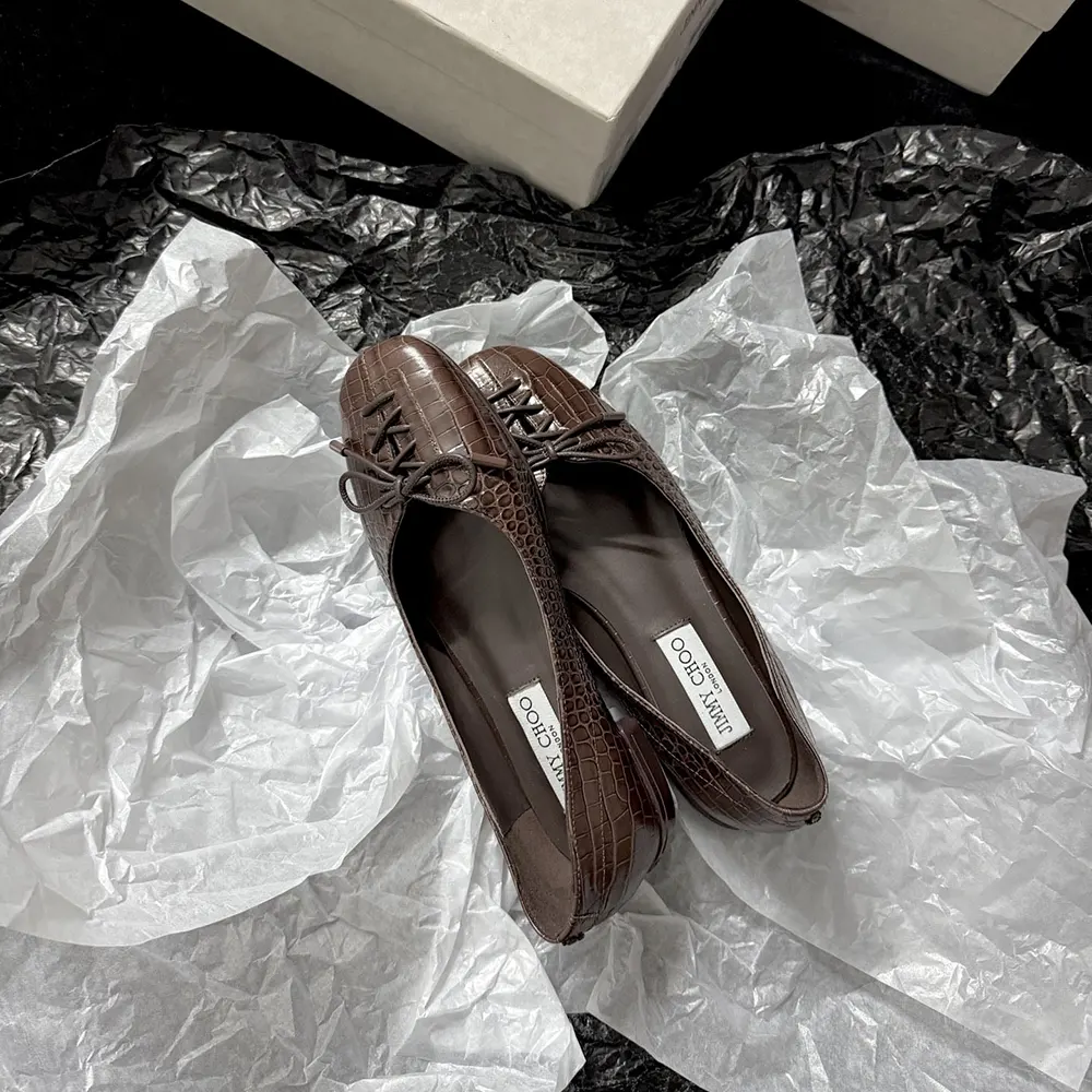 Jimmy Choo Women Scarlett Ballerina Chocolate Croc Embossed Leather Ballerina Flats - image 4