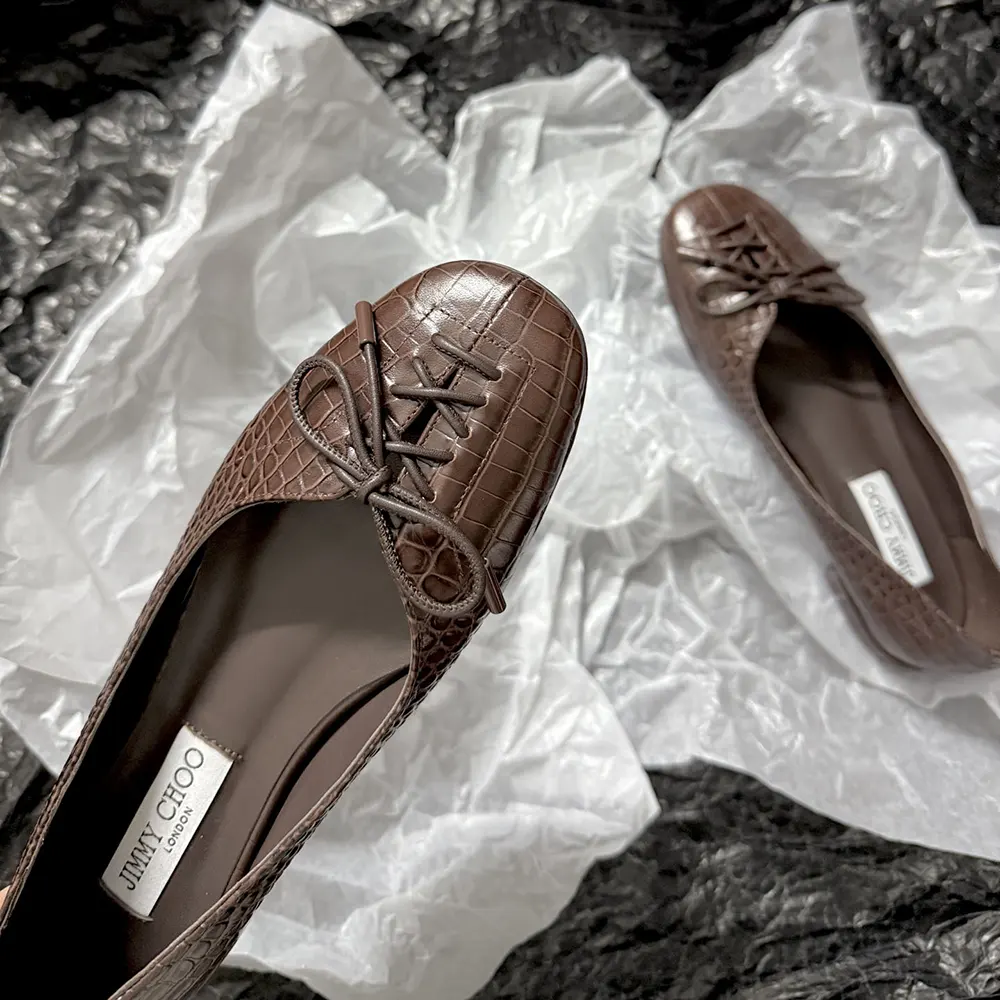 Jimmy Choo Women Scarlett Ballerina Chocolate Croc Embossed Leather Ballerina Flats - image 6