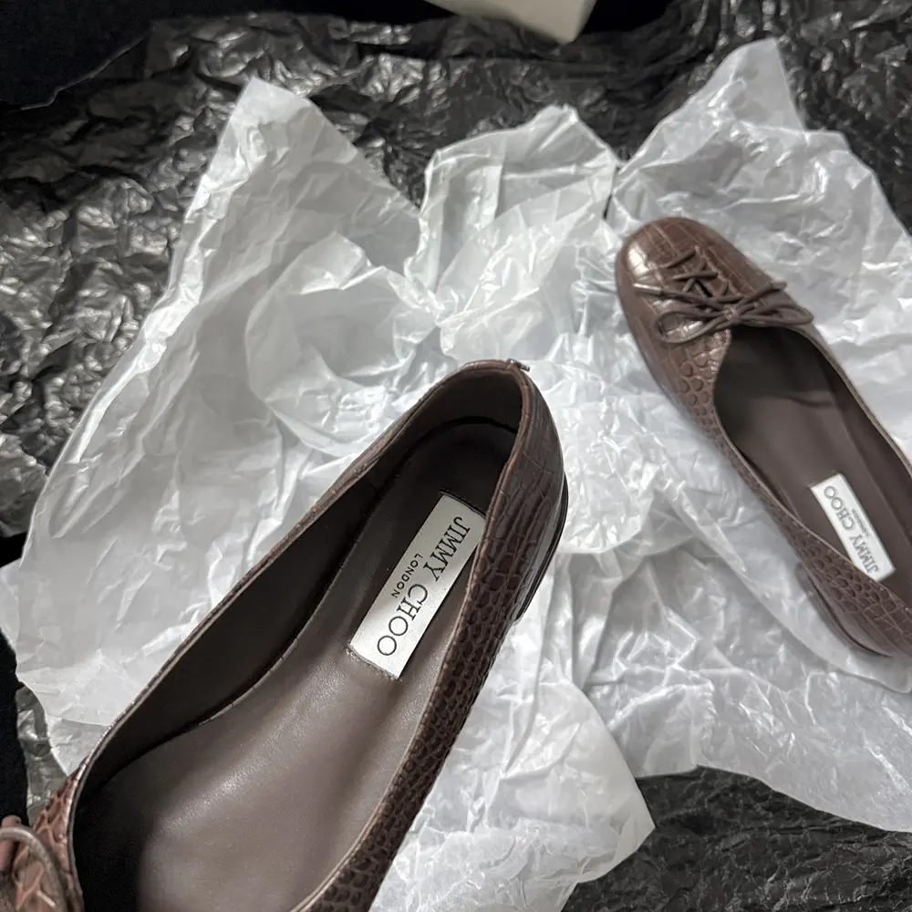 Jimmy Choo Women Scarlett Ballerina Chocolate Croc Embossed Leather Ballerina Flats - image 7