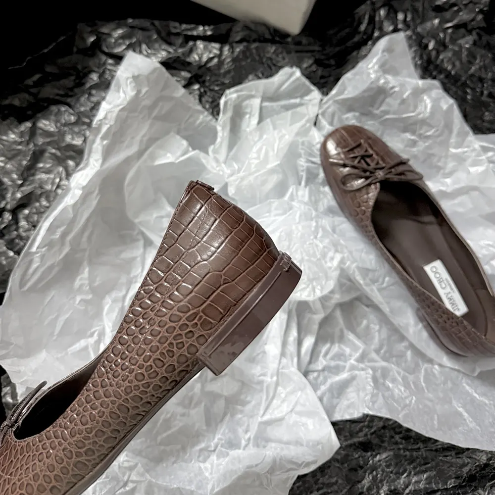 Jimmy Choo Women Scarlett Ballerina Chocolate Croc Embossed Leather Ballerina Flats - image 9