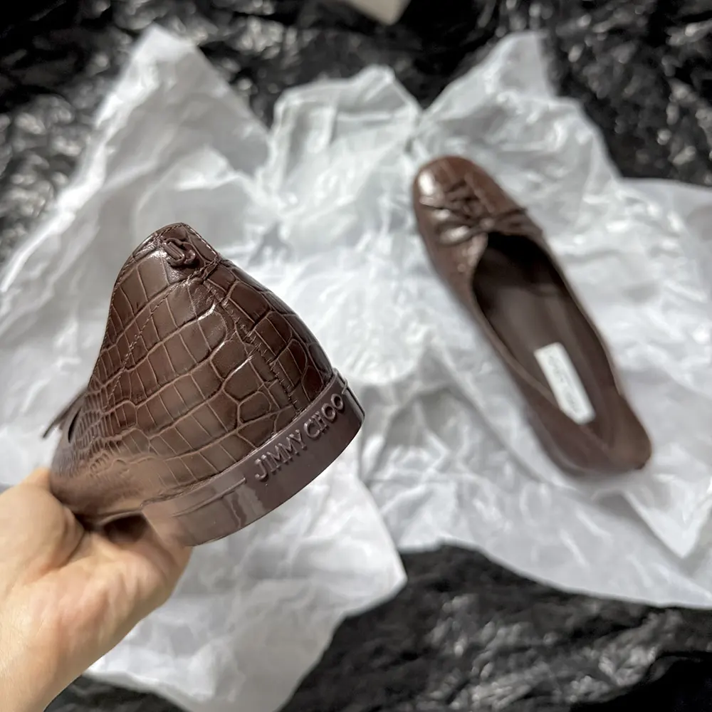 Jimmy Choo Women Scarlett Ballerina Chocolate Croc Embossed Leather Ballerina Flats - image 8