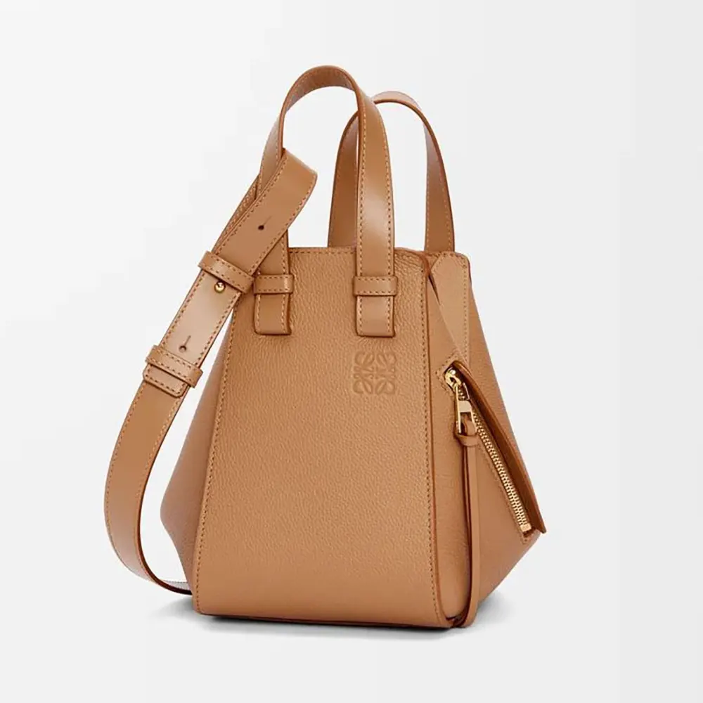 Front view of Loewe Unisex Compact Hammock Bag in brown calfskin