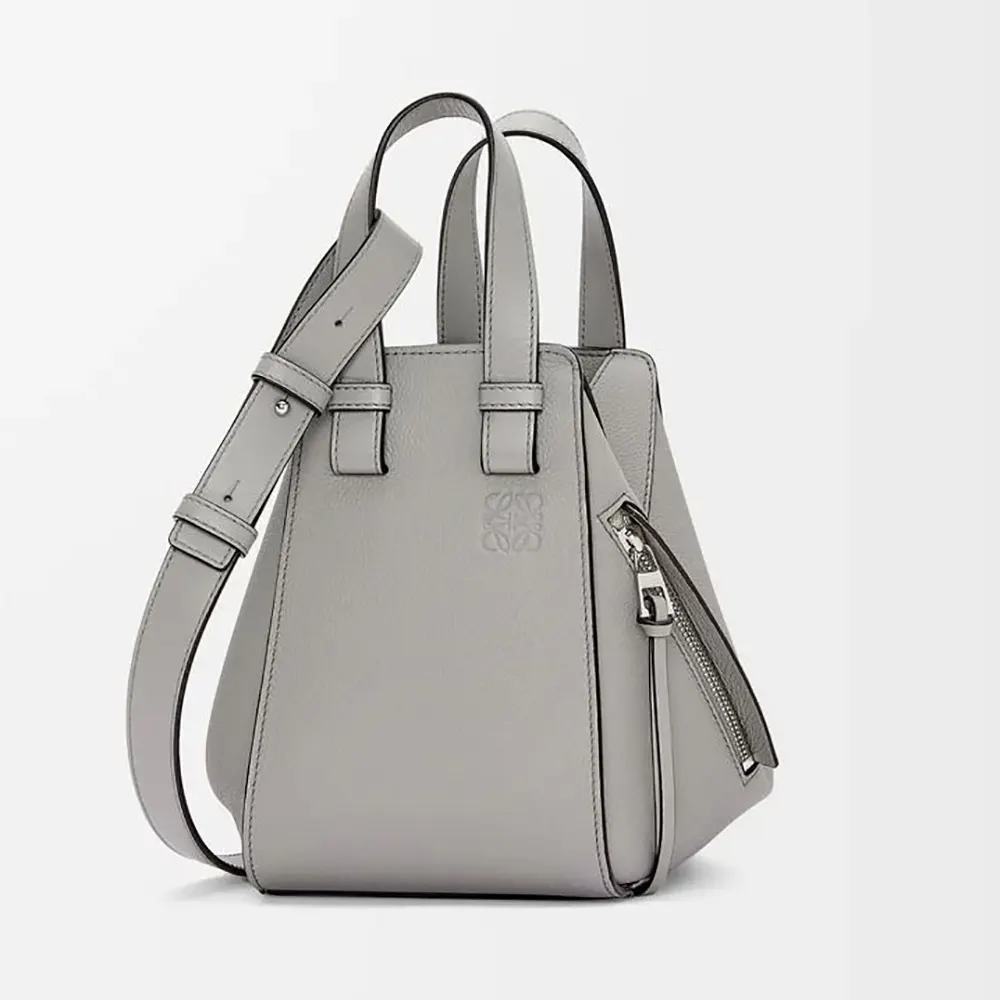 Front view of Loewe Unisex Compact Hammock Bag in silver calfskin