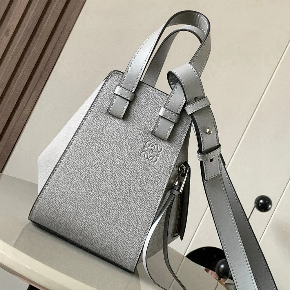 Close-up of zipper and silver hardware on Loewe Compact Hammock Bag