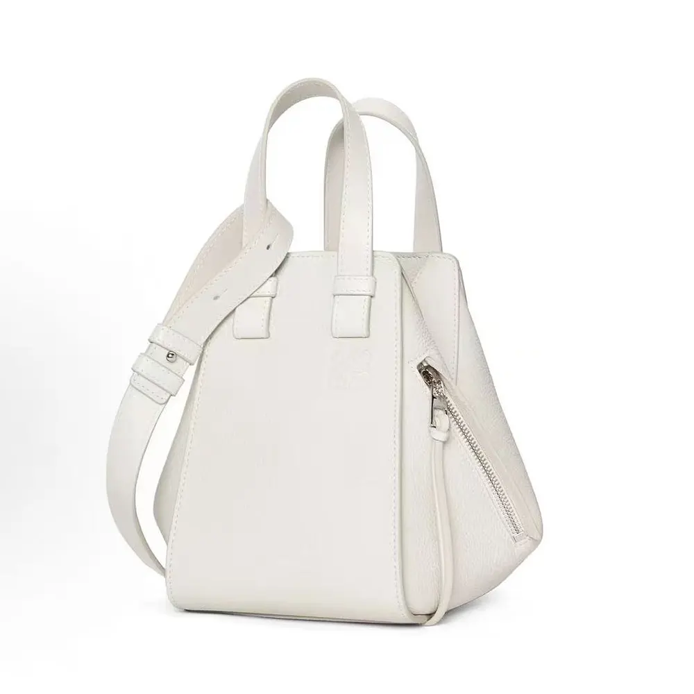 Front angle of Loewe Unisex Compact Hammock Bag in White showing curved silhouette