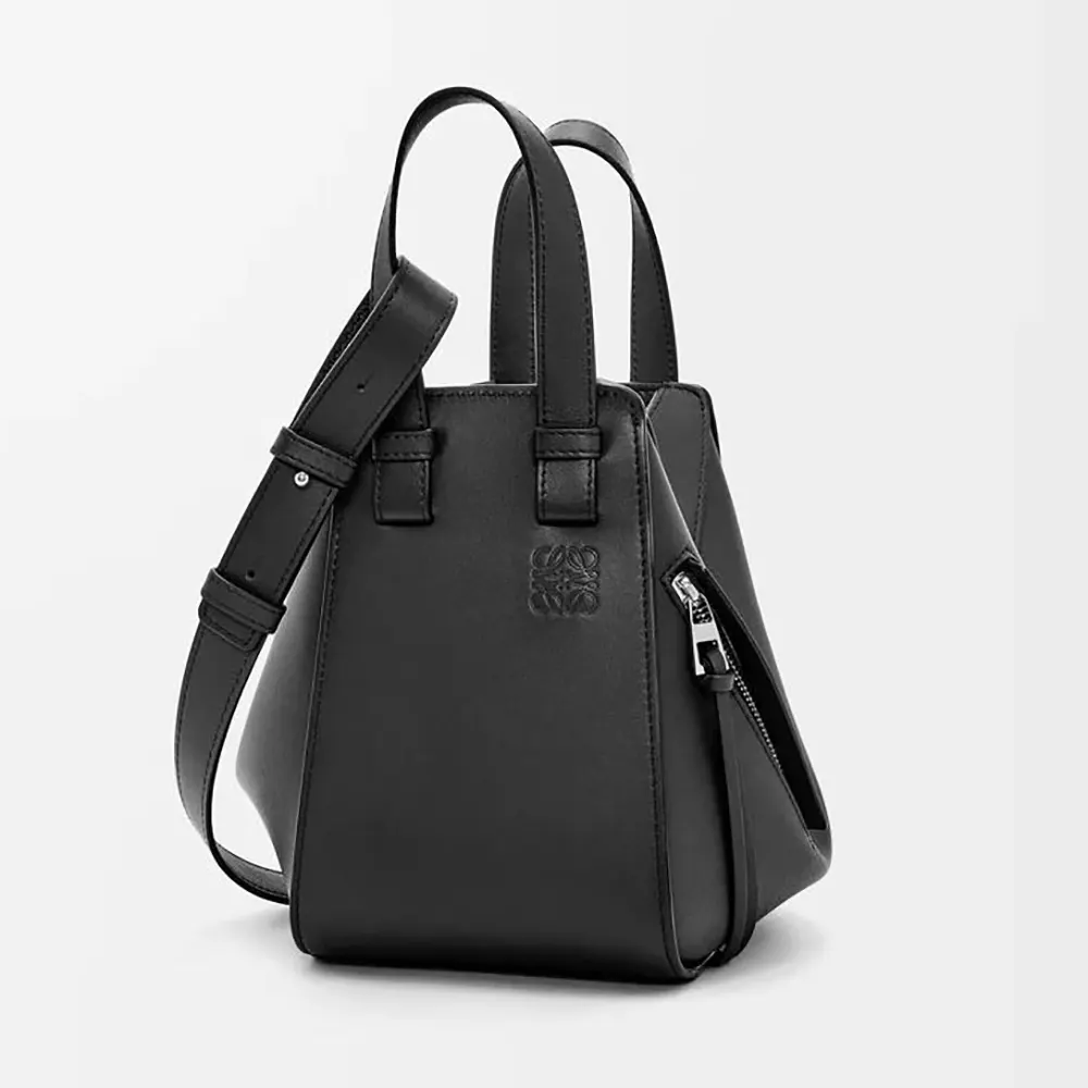 Front view of Loewe Unisex Compact Hammock Bag in classic black calfskin