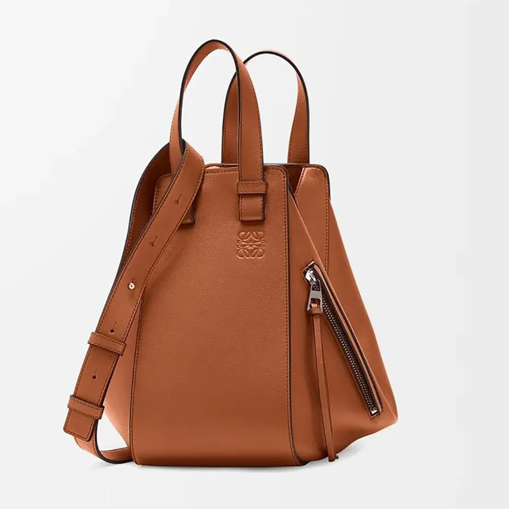 Front view of Loewe Unisex Compact Hammock Bag in Classic Calfskin-Tan