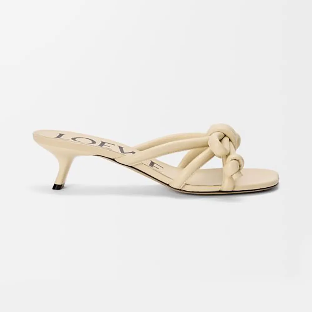 Side view of Loewe Women Flamenco Knot Sandal in Lambskin-Yellow