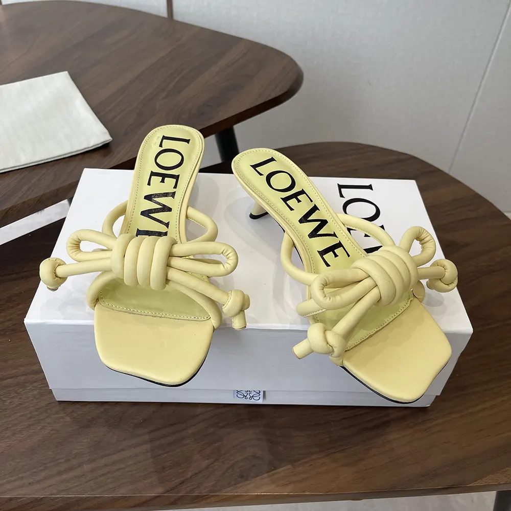 Back angle showing adjustable buckle on Loewe Flamenco Knot Sandal