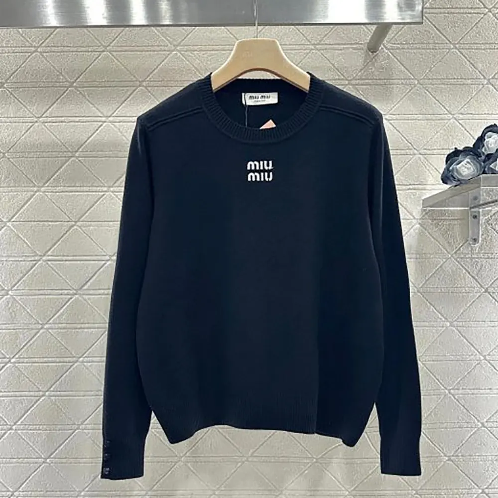 Front view of Miu Miu Women Cashmere Crew-Neck Sweater-Black
