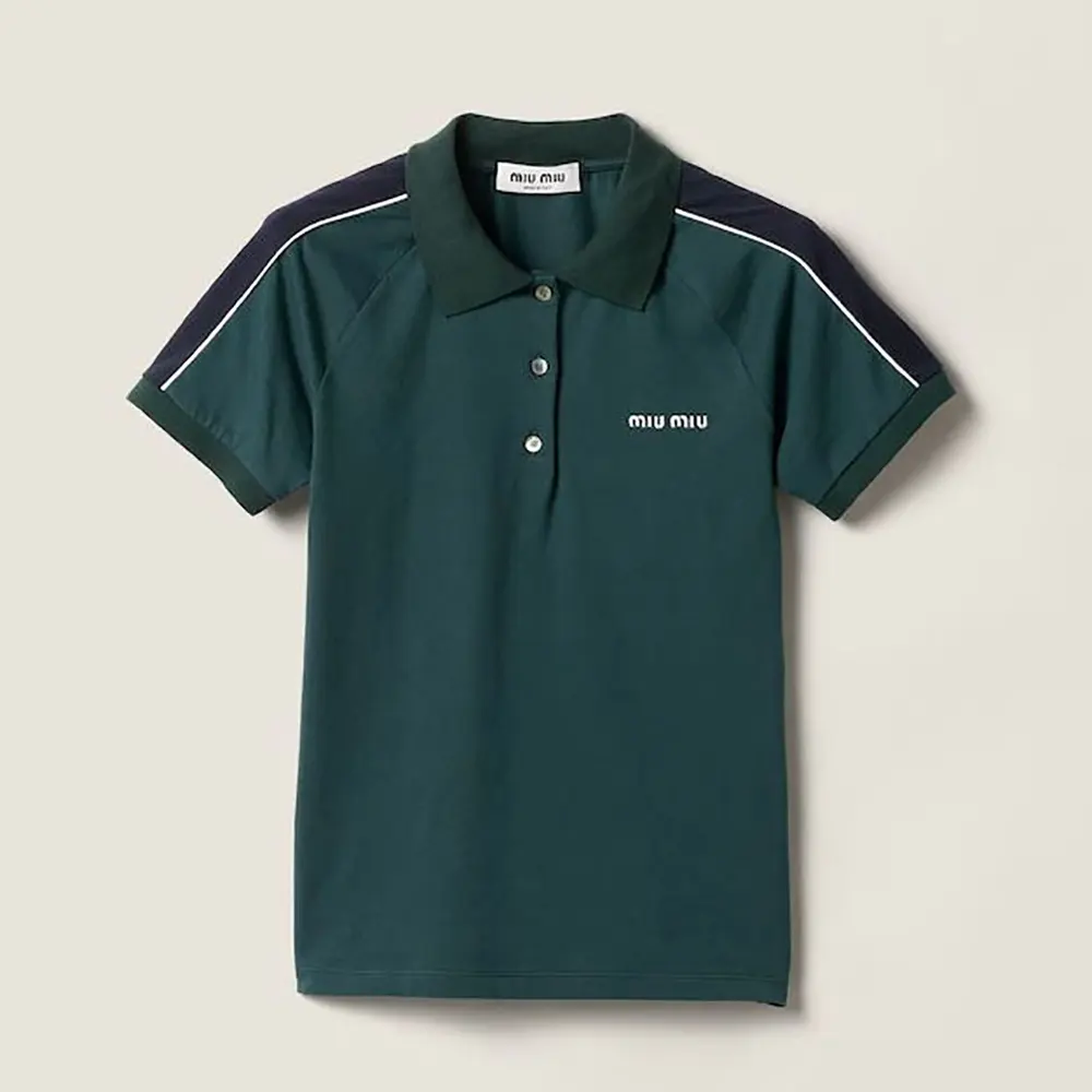 Front view of Miu Miu Women Cotton Jersey Polo Shirt in green