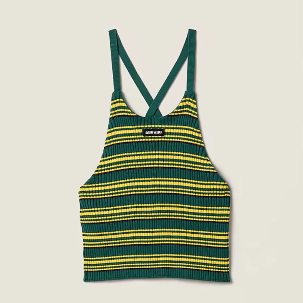 Front view of Miu Miu Women Cotton Knit Top in green