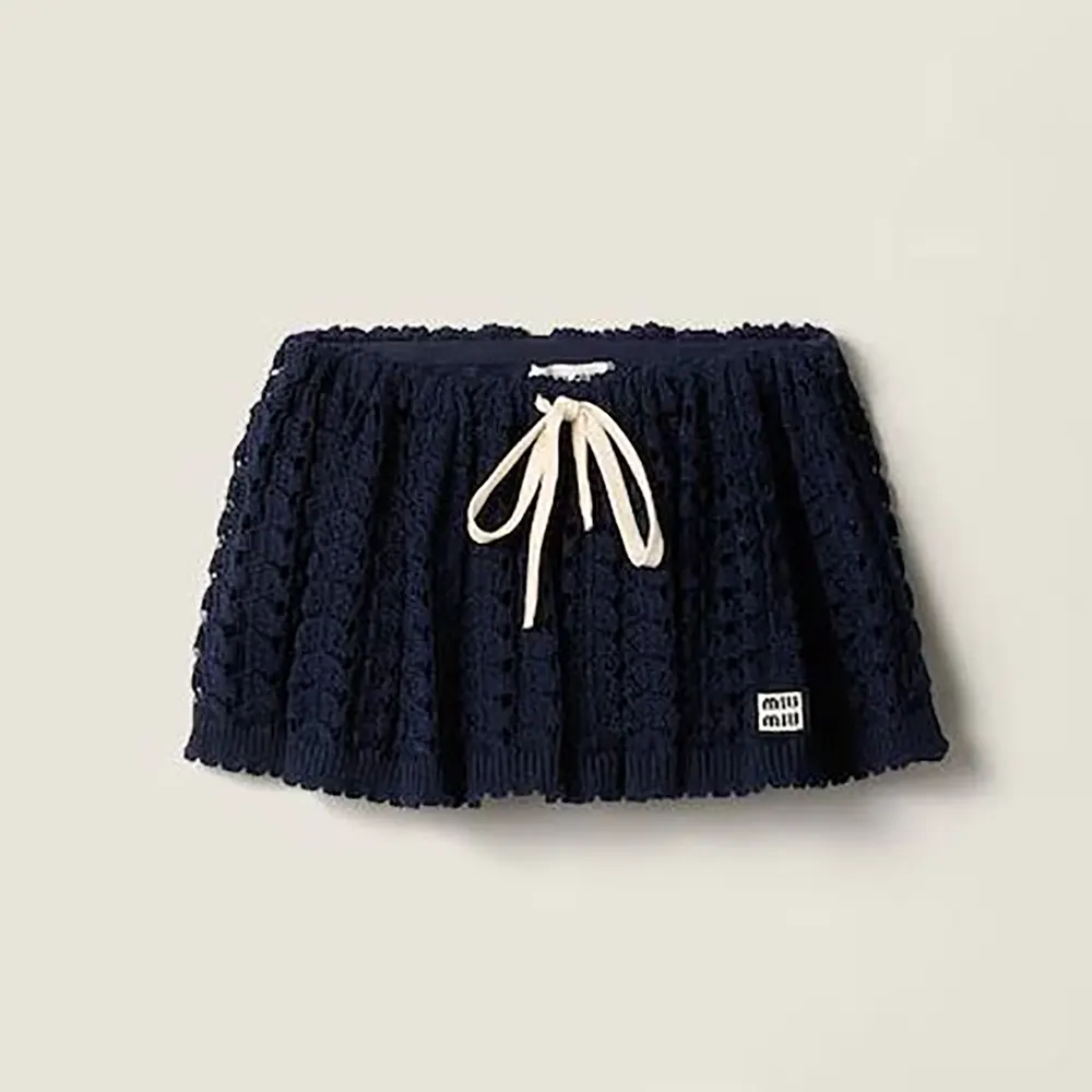 Front view of Miu Miu Women Cotton Miniskirt-Nvay in navy cotton