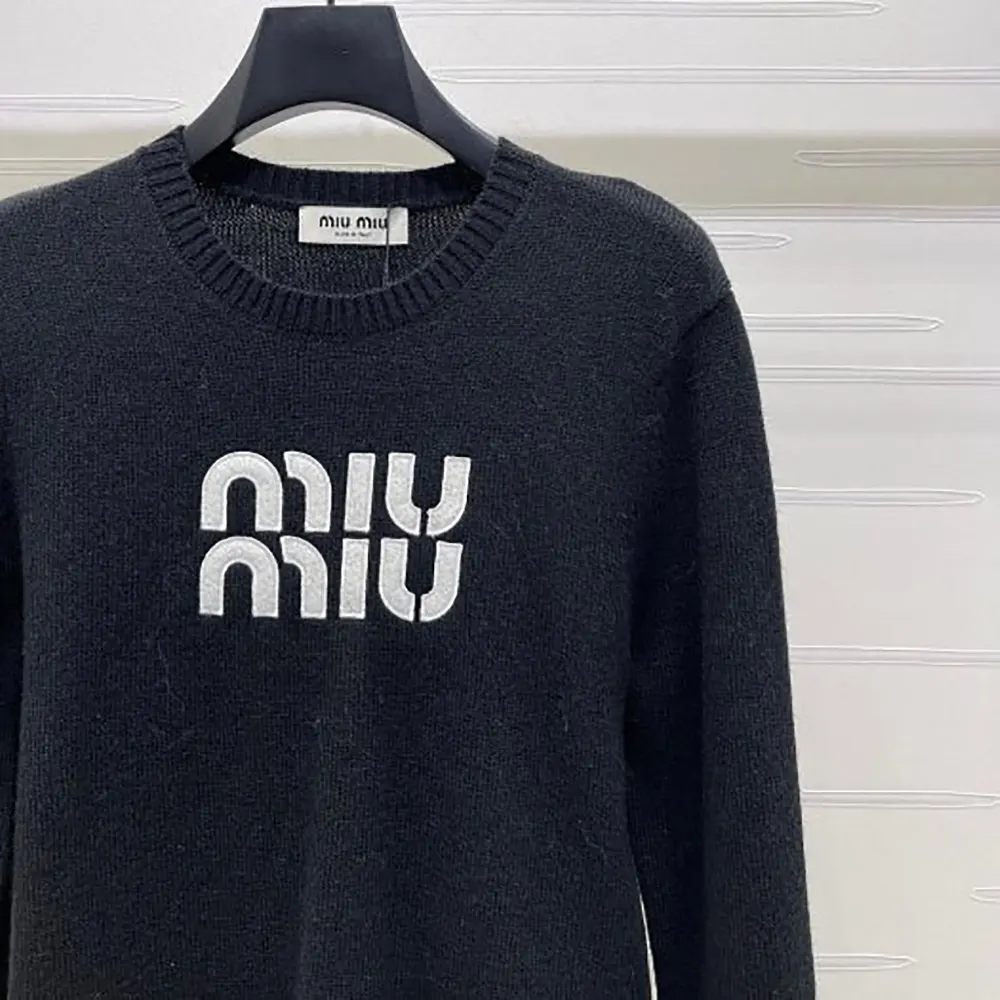 Miu Miu Women Double Cashmere Sweater with Logo-Black - image 4