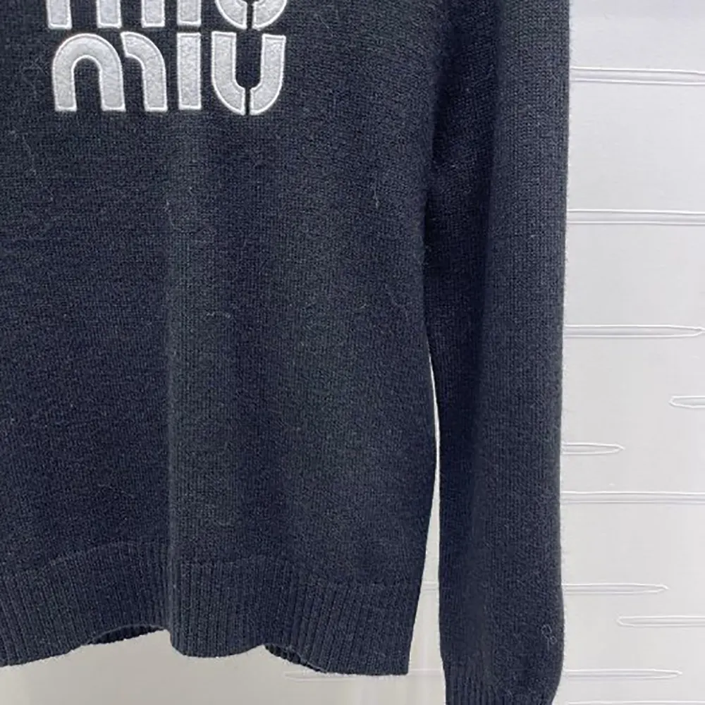 Miu Miu Women Double Cashmere Sweater with Logo-Black - image 6