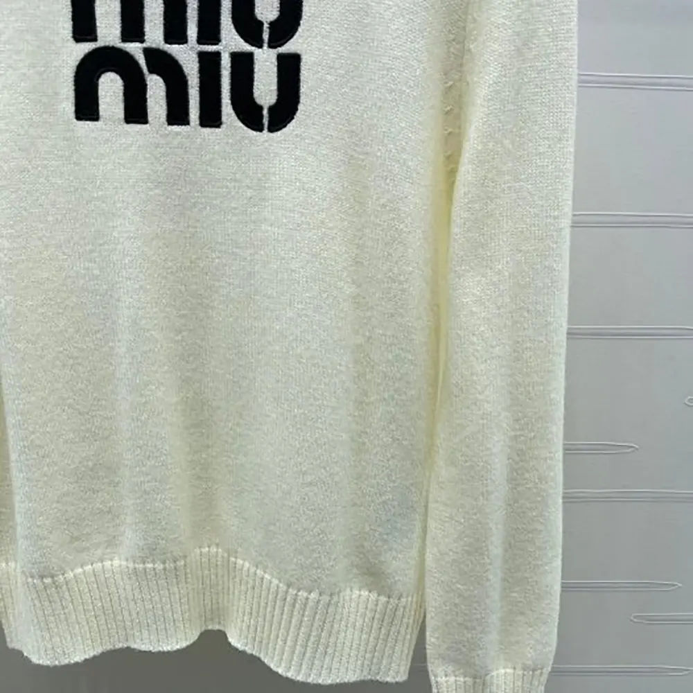 Miu Miu Women Double Cashmere Sweater with Logo-White - image 6