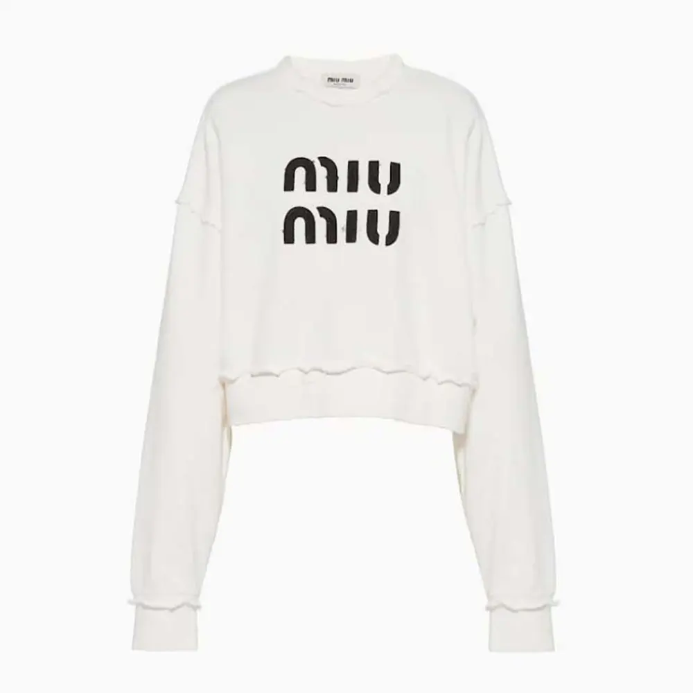 Front view of Miu Miu Women Logo-Embroidered Cotton Sweatshirt-White