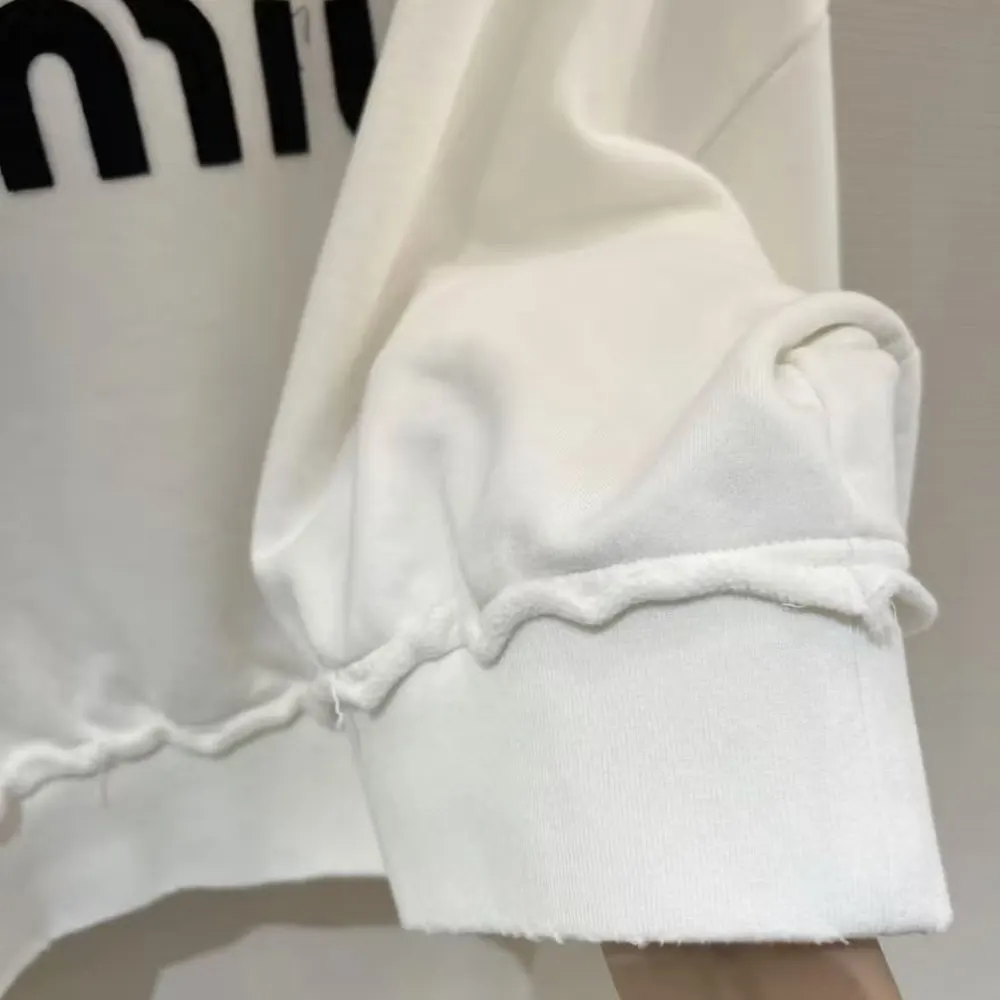 Miu Miu Women Logo-Embroidered Cotton Sweatshirt-White - image 9