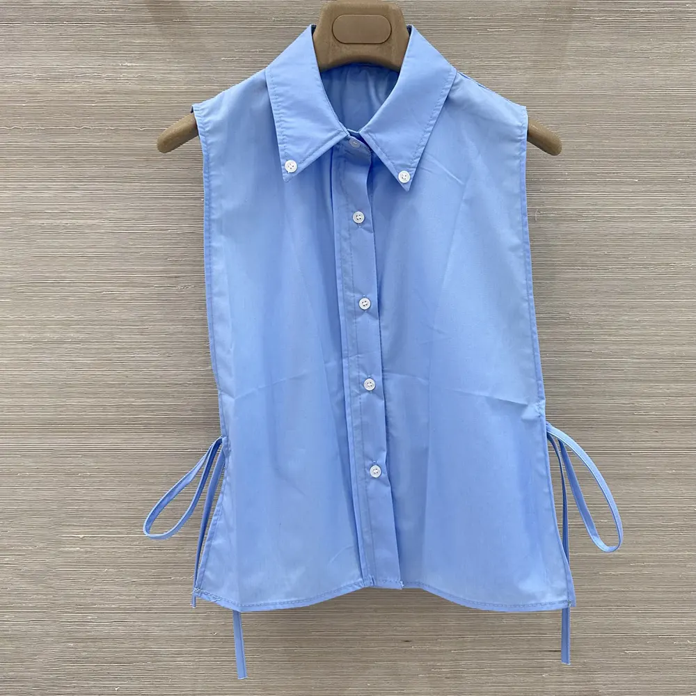 Close-up of signature buttons on Miu Miu Women Poplin Shirt-Blue
