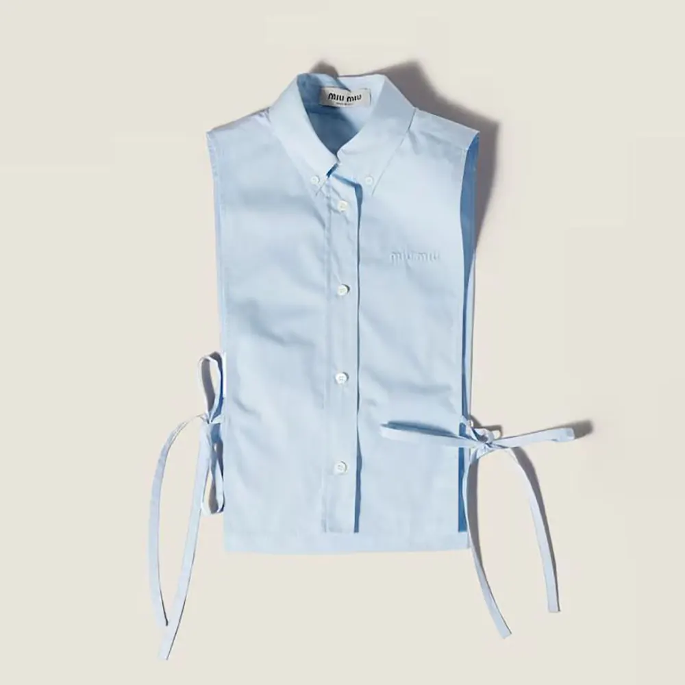 Front view of Miu Miu Women Poplin Shirt-Light Blue with button detail