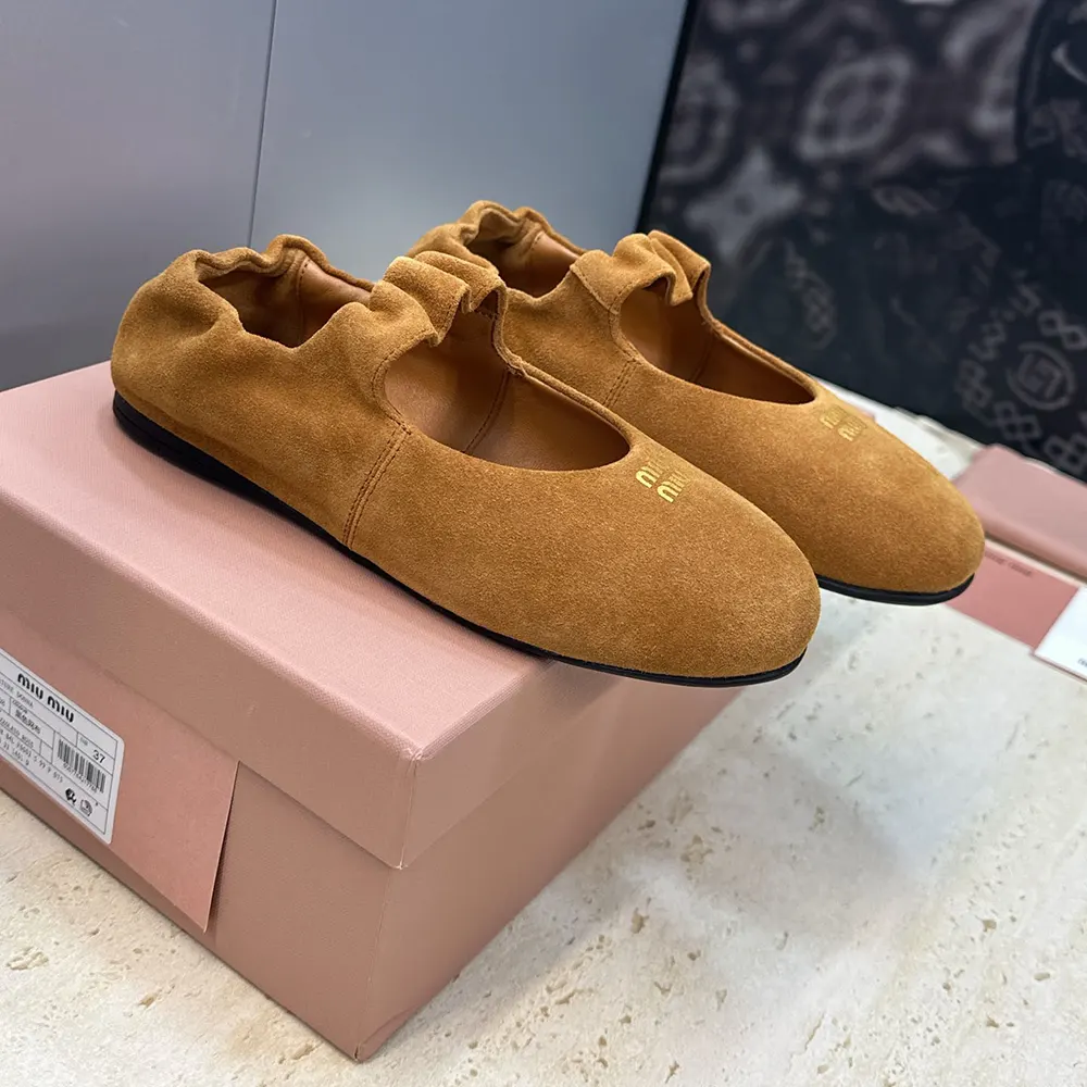 Miu Miu Women Ruches Suede Ballerinas - image 4