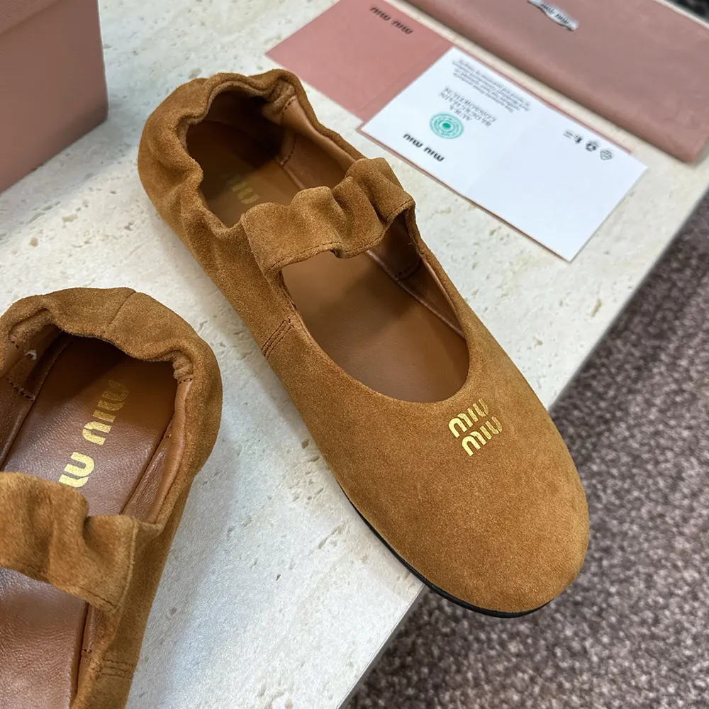Miu Miu Women Ruches Suede Ballerinas - image 7