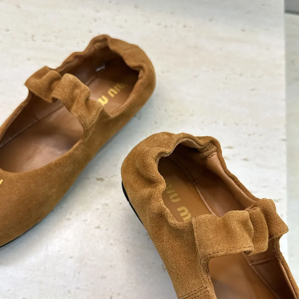 Miu Miu Women Ruches Suede Ballerinas - image 8