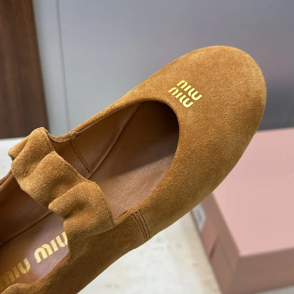 Miu Miu Women Ruches Suede Ballerinas - image 9
