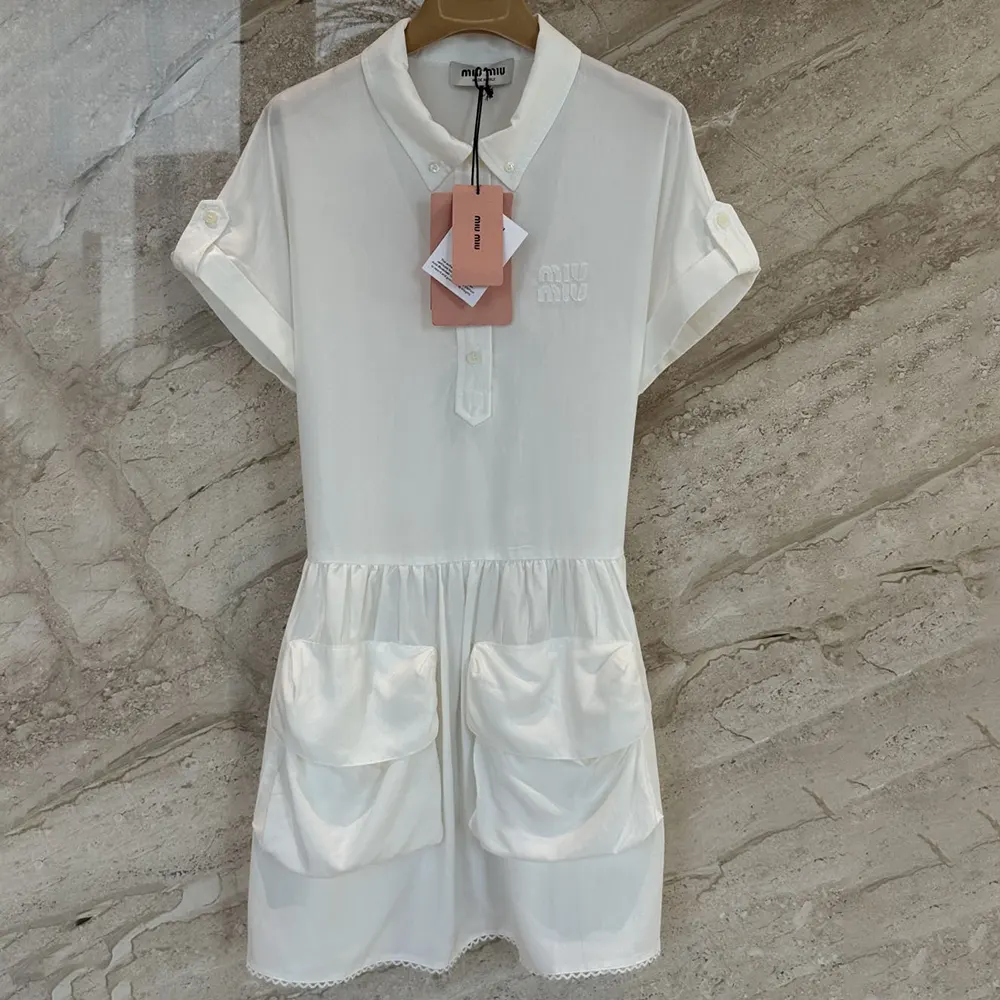 Side angle showing silhouette of Miu Miu Women Slubbed Poplin Dress