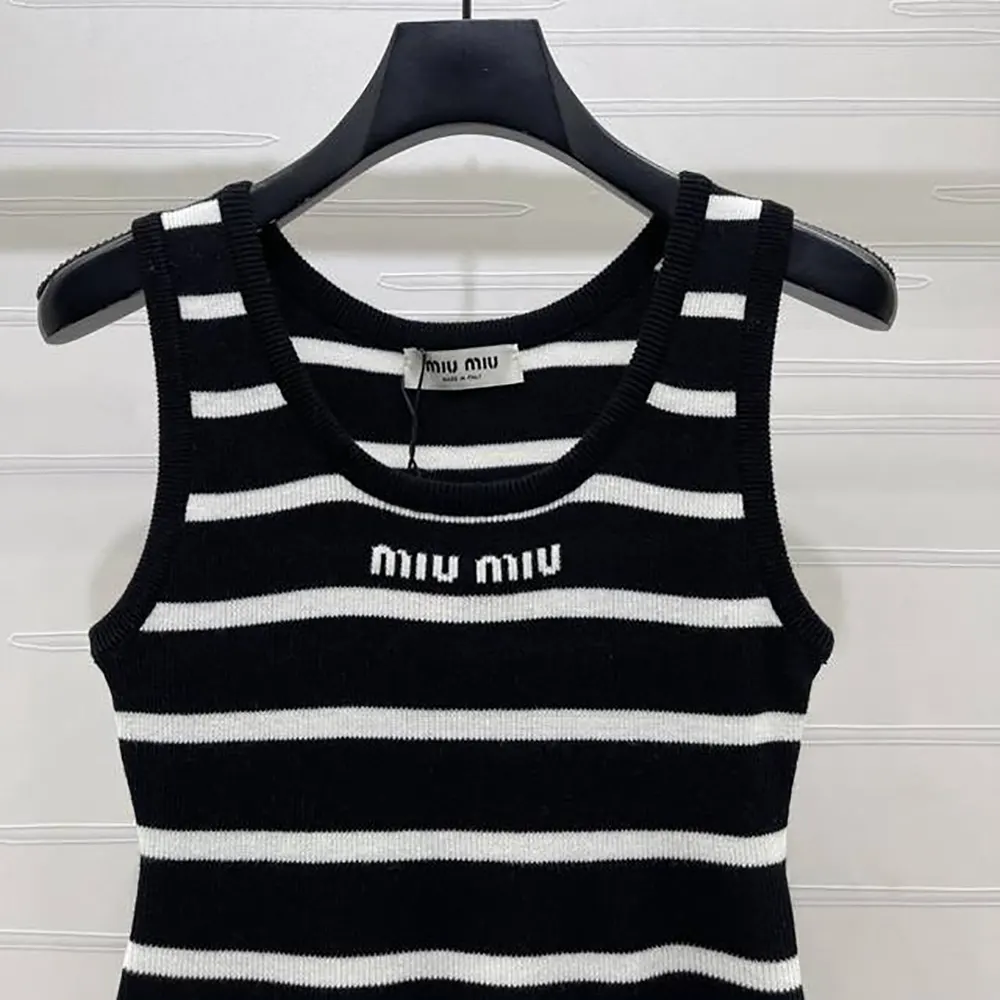 Miu Miu Women Striped Knitted Sports Vest-Black - image 4