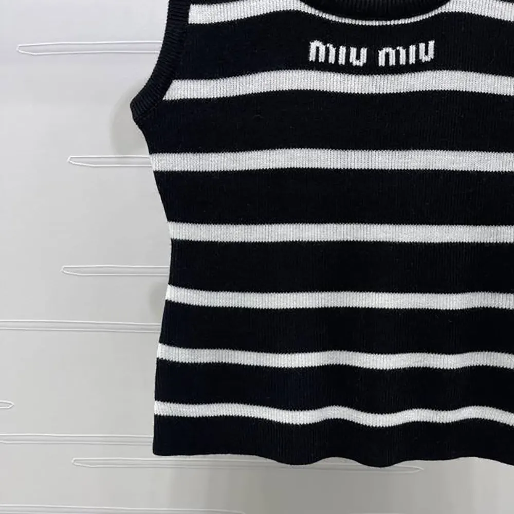 Miu Miu Women Striped Knitted Sports Vest-Black - image 5