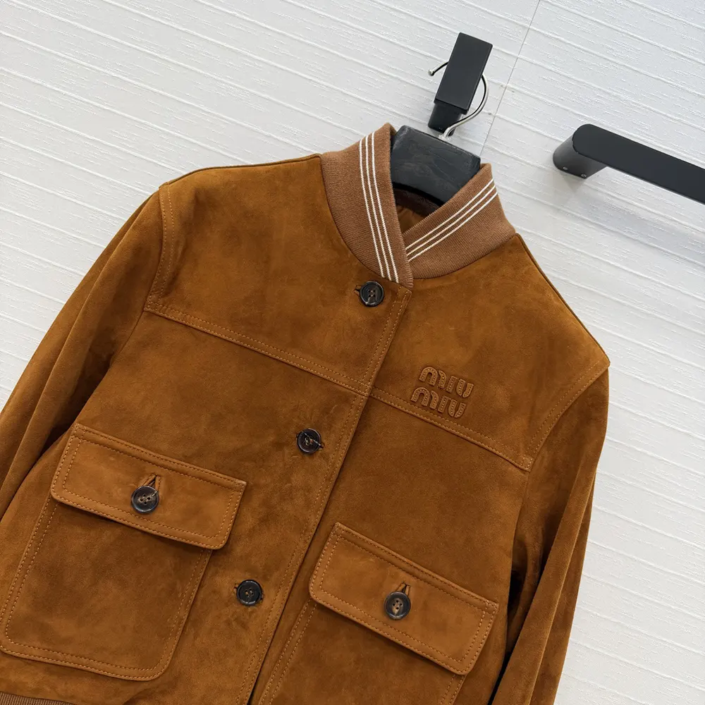 Miu Miu Women Suede Blouson Jacket-Brown - image 4