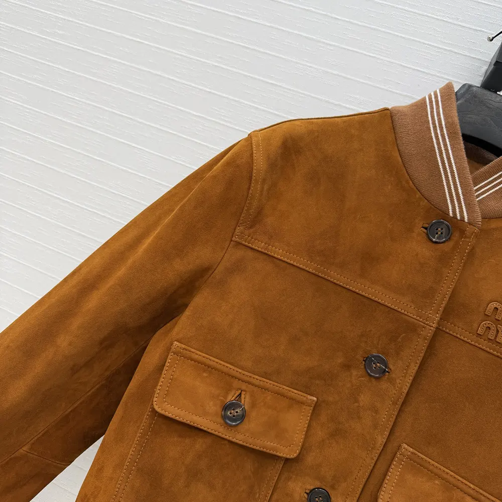 Miu Miu Women Suede Blouson Jacket-Brown - image 5
