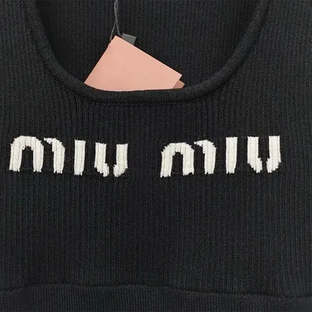 Miu Miu Women Viscose Top with Intarsia Logo Completes-Black - image 5