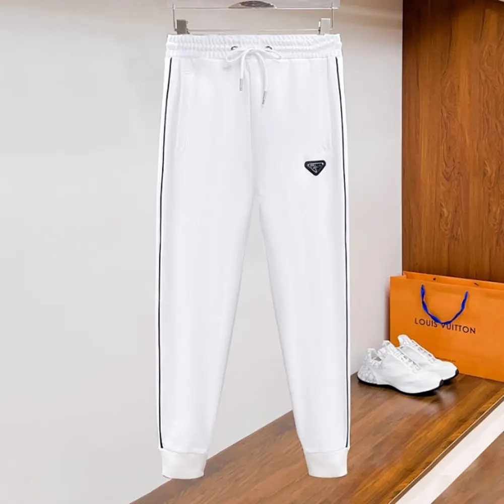 Front view of Prada Men Sweatpants with Re-Nylon Details-White