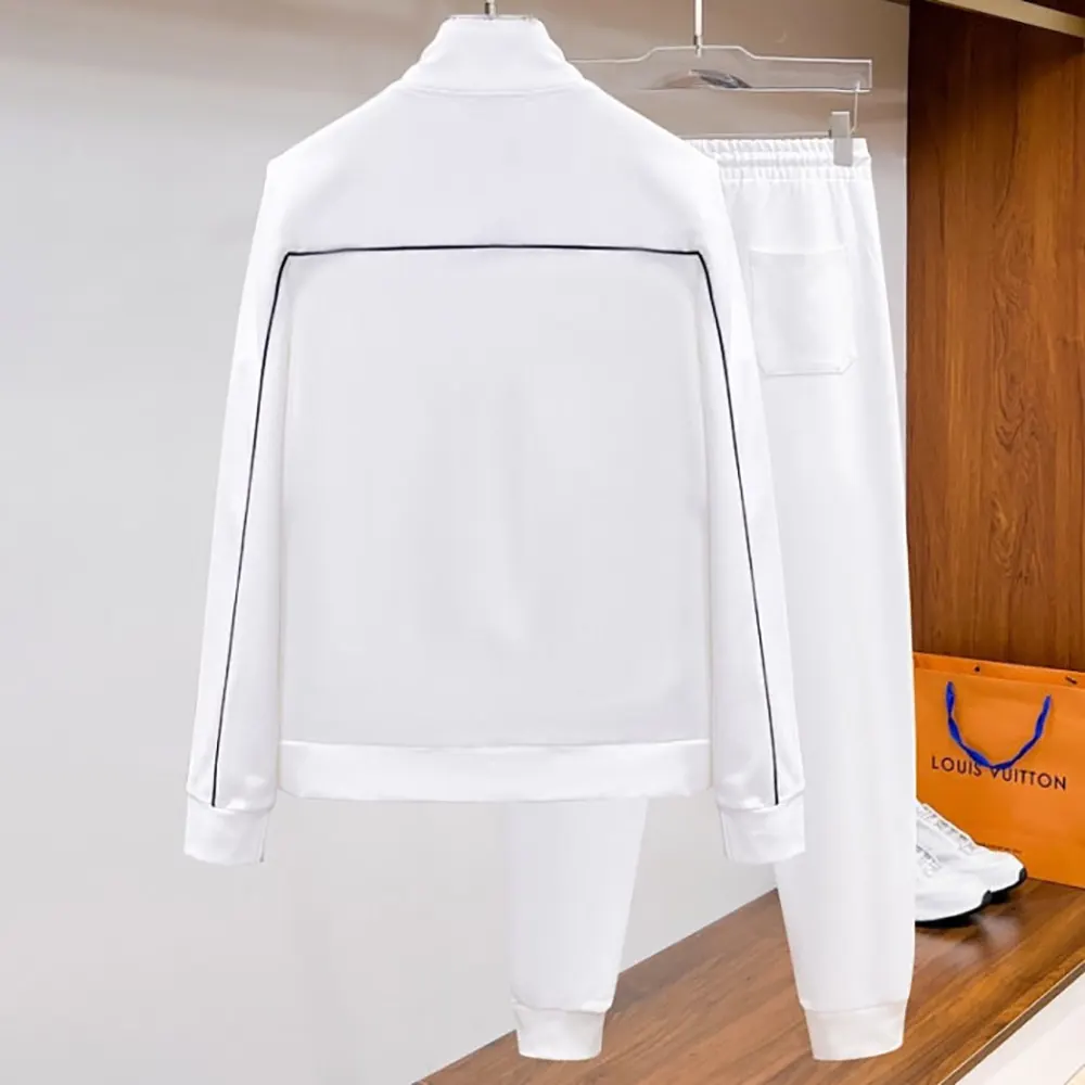 Side angle showcasing relaxed fit of Prada Men Sweatpants with Re-Nylon Details-White